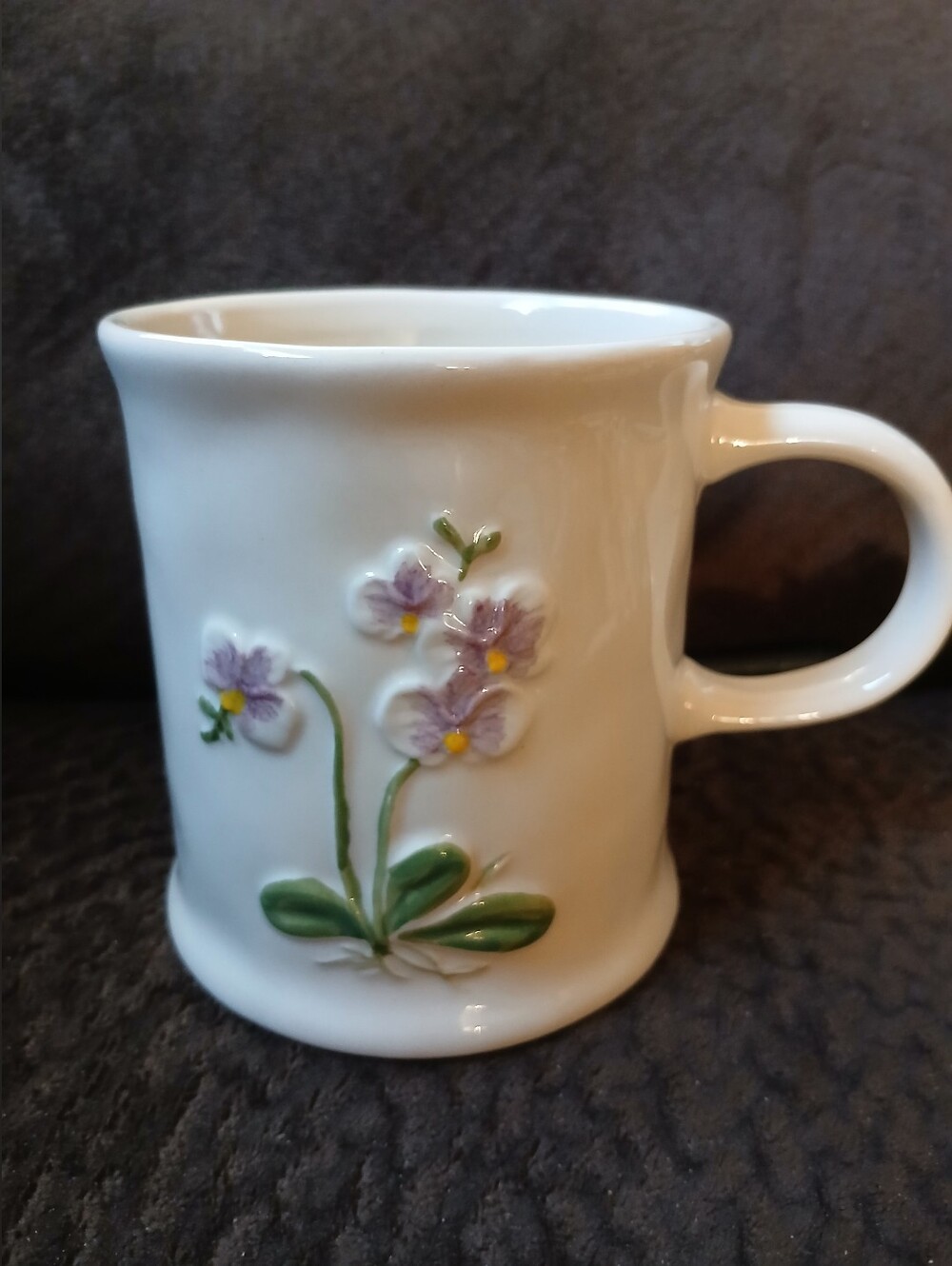 Sur La Table Embossed Floral Stoneware Mug Purple Flowers Coffee Tea Cup